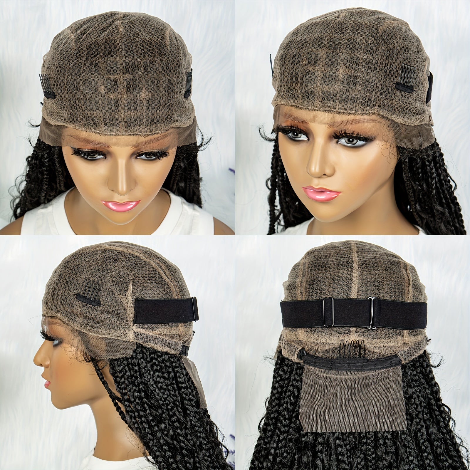 Boho Knotless Braided Wigs for & Men - Double Full Lace Synthetic Hair with Hair, 200% Density Curly Wave, Heat Resistant & Breathable, Unisex Bohemian Box Braids for Everyday & Special Occasions